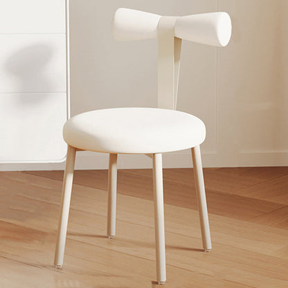 Modern Art Deco Cream Candy Round Fabric Iron Vanity Stool Backrest Armless For Bedroom