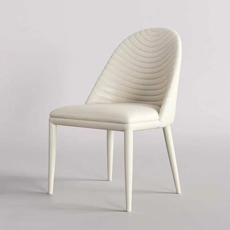 Contemporary Scandinavian Faux Leather Iron Sponge Square Shell Shape Line Design Dining Chair Backrest For Dining Room