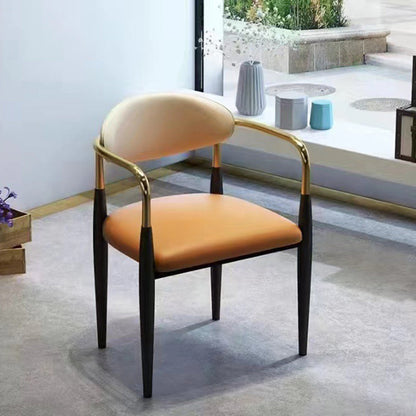 Contemporary Luxury Square Upholstered Faux Leather Metal Dining Chair Curved Backrest Armrest For Dining Room