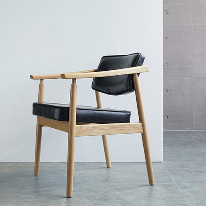 Contemporary Nordic Rectangular PU Leather Oak Dining Chair Backrest Arm For Dining Room