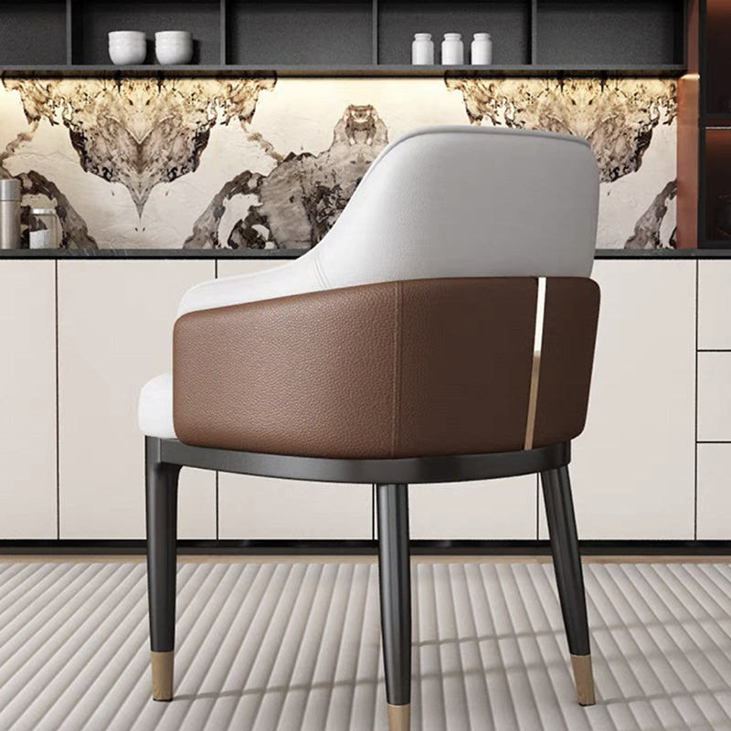 Modern Luxury Square Bent Artificial Leather Metal Dining Chair Backrest Armless For Dining Room