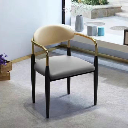 Contemporary Luxury Square Upholstered Faux Leather Metal Dining Chair Curved Backrest Armrest For Dining Room