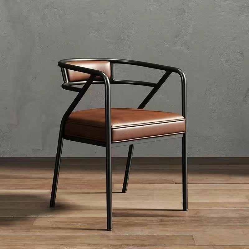 Contemporary Industrial Square Upholstered Suede Fabric PU Leather Iron Dining Chair Curved Backrest Armrest for Dining Room