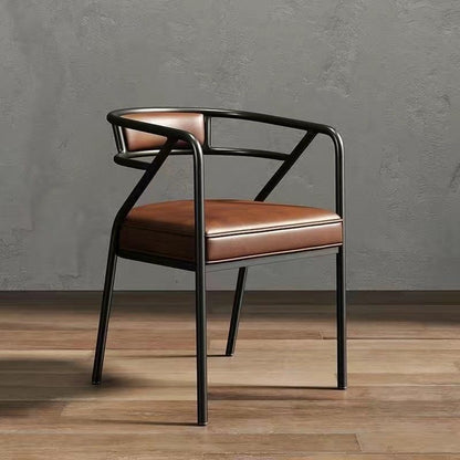 Contemporary Industrial Square Upholstered Suede Fabric PU Leather Iron Dining Chair Curved Backrest Armrest for Dining Room
