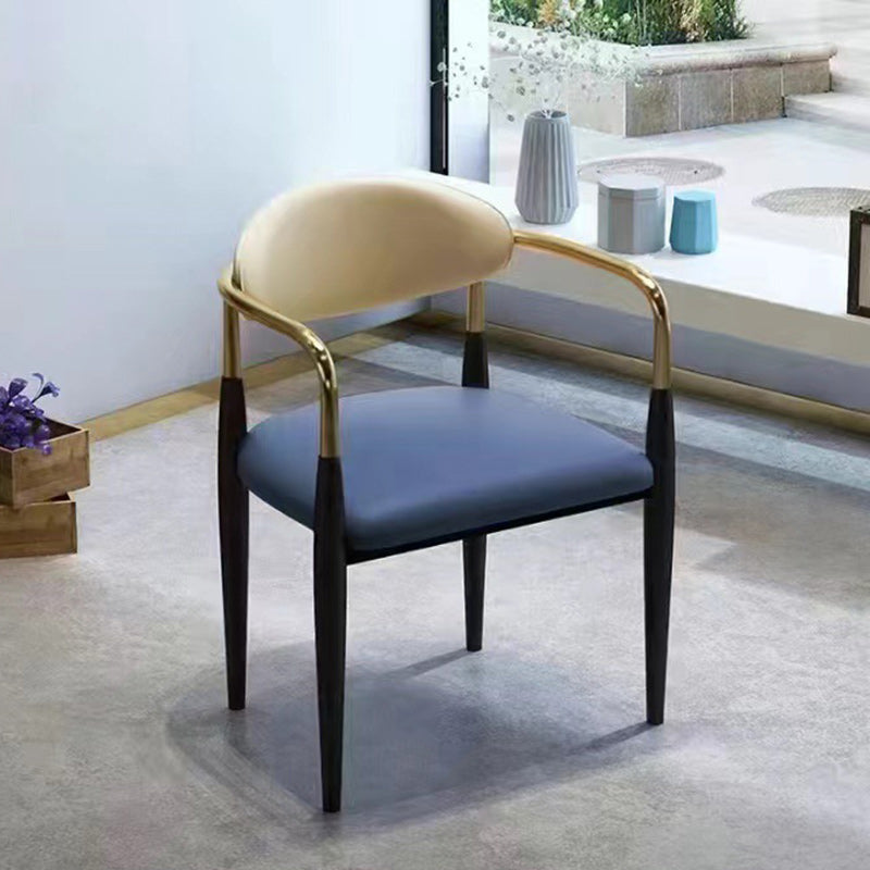 Contemporary Luxury Square Upholstered Faux Leather Metal Dining Chair Curved Backrest Armrest For Dining Room