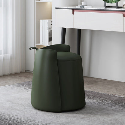 Contemporary Nordic Round Cylinder Faux Leather Wood Vanity Stool Low Backrest For Bedroom