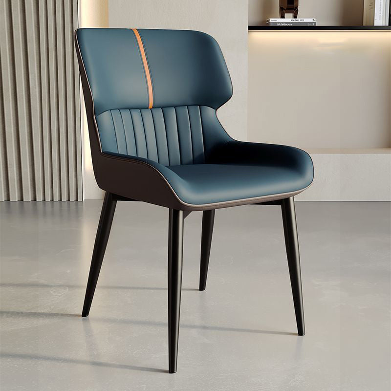 Contemporary Scandinavian PU Leather Carbon Steel Sponge Square Vein Lines Dining Chair Backrest For Dining Room