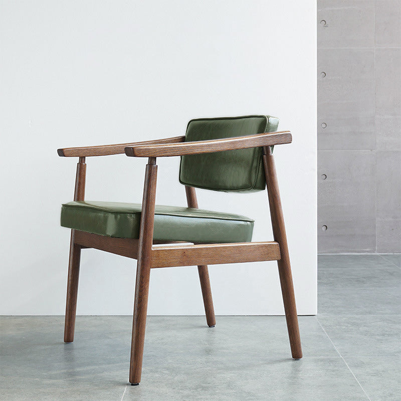Contemporary Nordic Rectangular PU Leather Oak Dining Chair Backrest Arm For Dining Room
