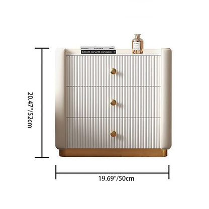Modern Minimalist Rectangular Round Corner Wood Rock Slab Microfiber Leather Metal Nightstand 3-Drawer For Bedroom