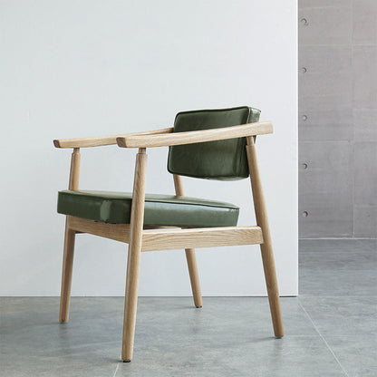 Contemporary Nordic Rectangular PU Leather Oak Dining Chair Backrest Arm For Dining Room