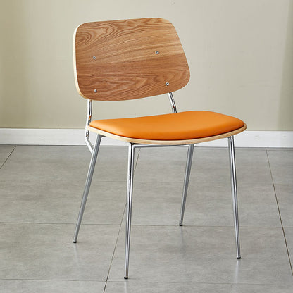 Contemporary Scandinavian Square PU Leather Metal Dining Chair Backrest Armless For Dining Room