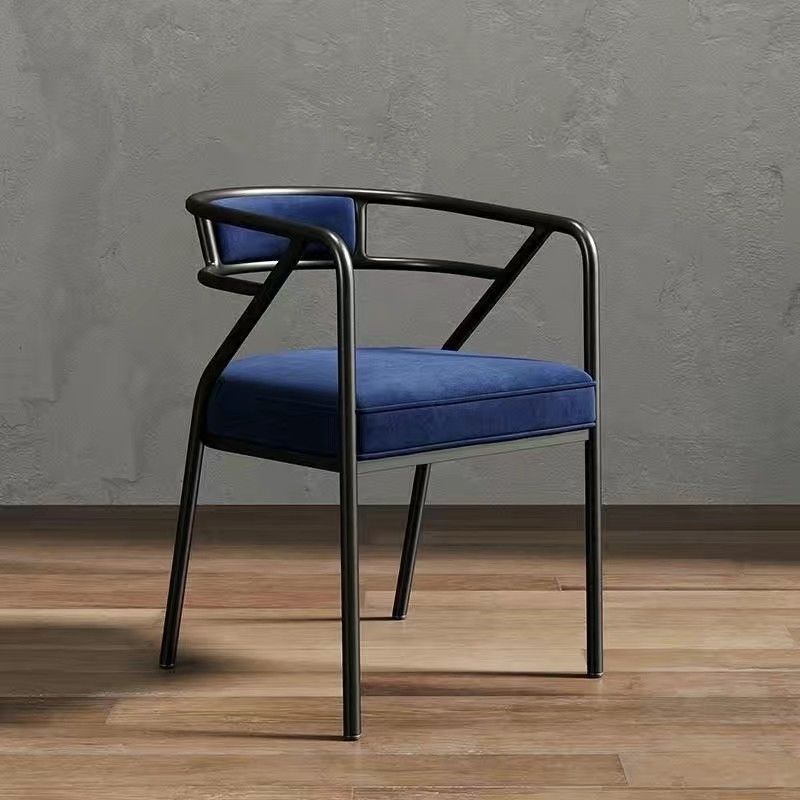 Contemporary Industrial Square Upholstered Suede Fabric PU Leather Iron Dining Chair Curved Backrest Armrest for Dining Room