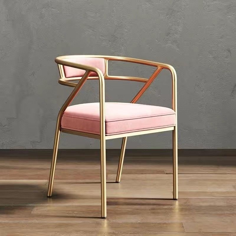 Contemporary Industrial Square Upholstered Suede Fabric PU Leather Iron Dining Chair Curved Backrest Armrest for Dining Room