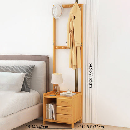 Traditional Japanese Rectangular Solid Wood Nightstand 1/3 Drawer For Bedroom