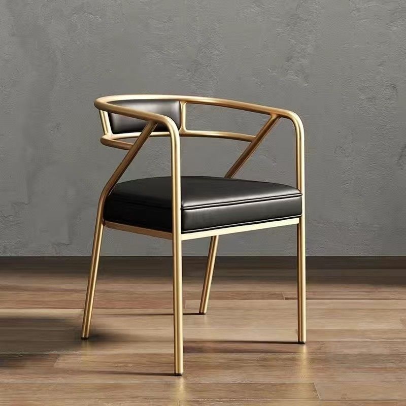 Contemporary Industrial Square Upholstered Suede Fabric PU Leather Iron Dining Chair Curved Backrest Armrest for Dining Room