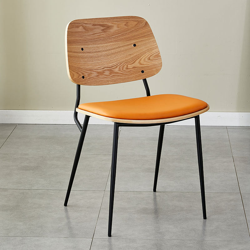 Contemporary Scandinavian Square PU Leather Metal Dining Chair Backrest Armless For Dining Room