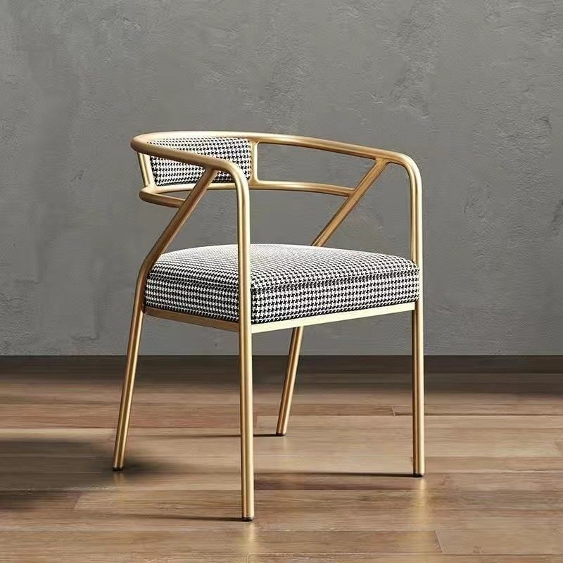 Contemporary Industrial Square Upholstered Suede Fabric PU Leather Iron Dining Chair Curved Backrest Armrest for Dining Room