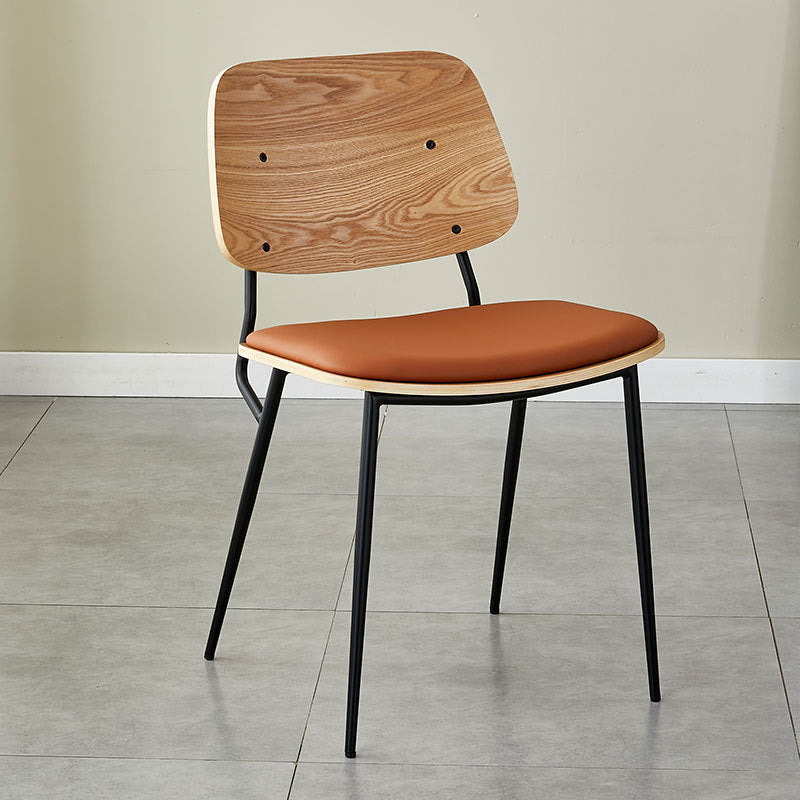 Contemporary Scandinavian Square PU Leather Metal Dining Chair Backrest Armless For Dining Room
