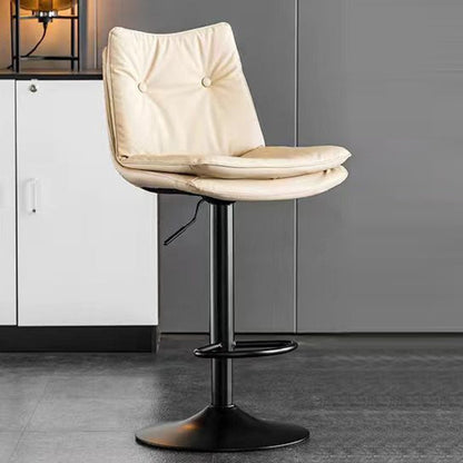 Modern Minimalist Rectangular Nappa Leather Iron Bar Stool Backrest Armless For Dining Room