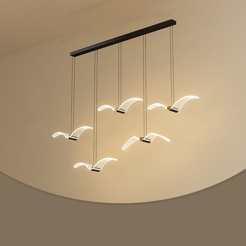 ثريا LED من الحديد الأكريليك مستطيلة الشكل بتصميم طائر النورس الإسكندنافي المعاصر لغرفة الطعام