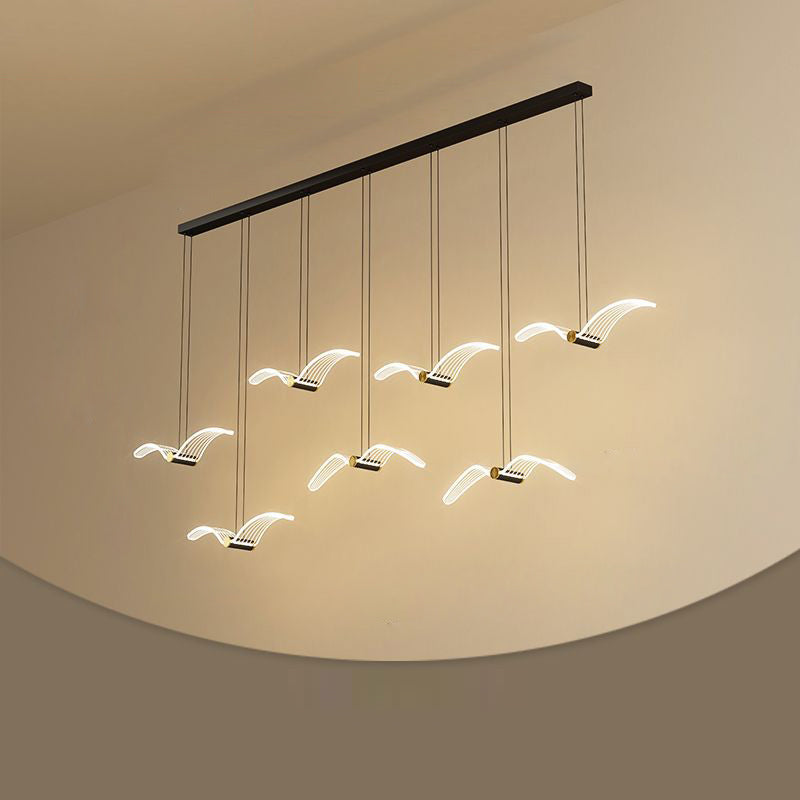 ثريا LED من الحديد الأكريليك مستطيلة الشكل بتصميم طائر النورس الإسكندنافي المعاصر لغرفة الطعام
