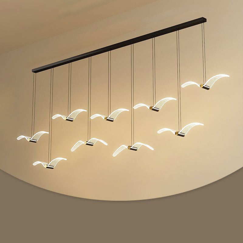 ثريا LED من الحديد الأكريليك مستطيلة الشكل بتصميم طائر النورس الإسكندنافي المعاصر لغرفة الطعام