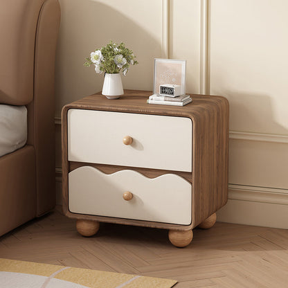 Modern Minimalist Rectangular Cat-Scratch-Resistant Leather Solid Wood Nightstand 2-Drawer For Bedroom