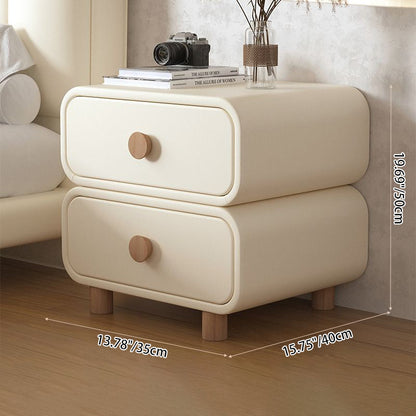 Modern Minimalist Rectangular Medium Density Fiberboard Cat-Scratch-Resistant Leather Solid Wood Nightstand 2-Drawer For Bedroom