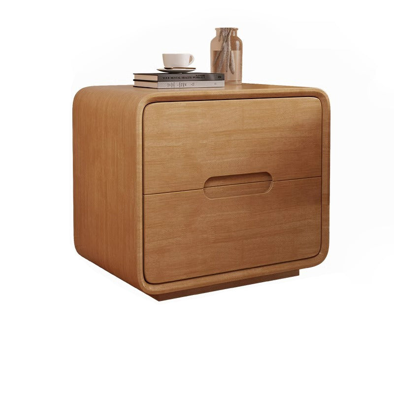 Modern Minimalist Rectangular Solid Wood Nightstand 2-Drawer For Bedroom