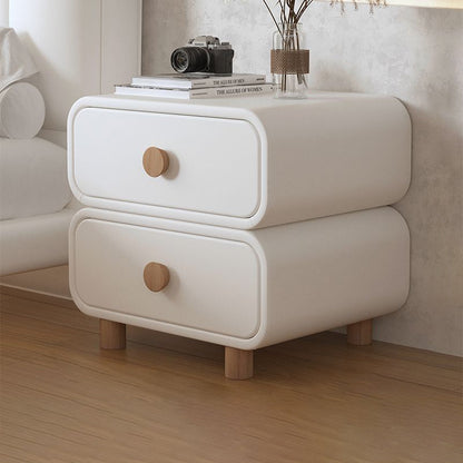 Modern Minimalist Rectangular Medium Density Fiberboard Cat-Scratch-Resistant Leather Solid Wood Nightstand 2-Drawer For Bedroom