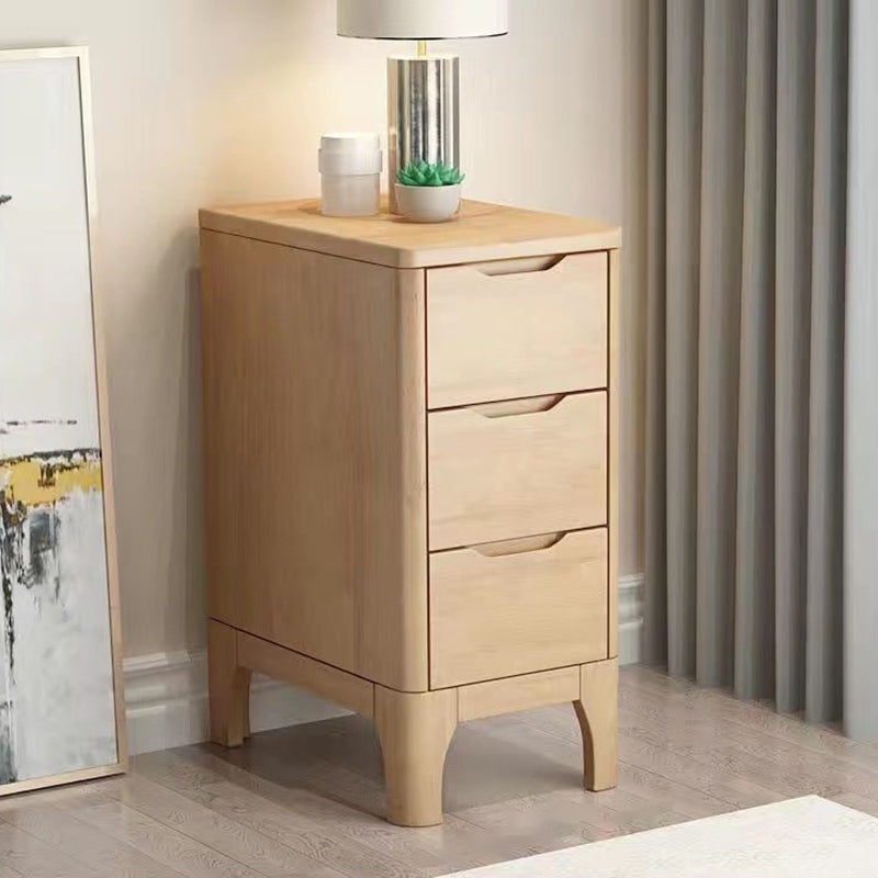 Contemporary Nordic Rectangular Solid Wood Nightstand 2-Drawer For Bedroom