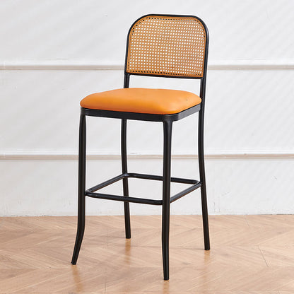 Modern Minimalist PE Nappa Leather Iron Rectangular Bar Stool Backrest Armless For Dining Room