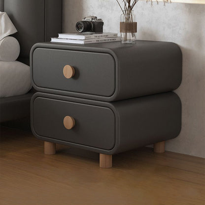 Modern Minimalist Rectangular Medium Density Fiberboard Cat-Scratch-Resistant Leather Solid Wood Nightstand 2-Drawer For Bedroom