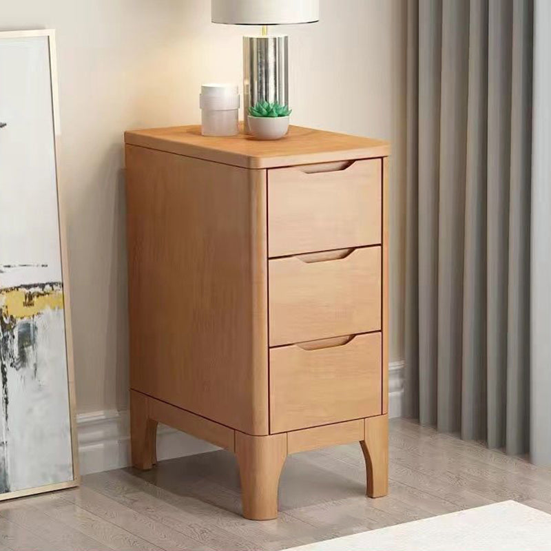 Contemporary Nordic Rectangular Solid Wood Nightstand 2-Drawer For Bedroom