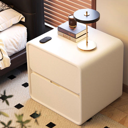 Modern Minimalist Rectangular Medium Density Fiberboard Cat-Scratch-Resistant Leather Solid Wood Nightstand 2-Drawer For Bedroom