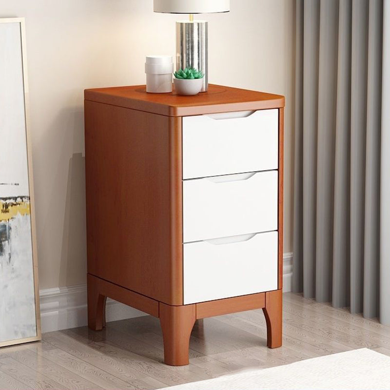 Contemporary Nordic Rectangular Solid Wood Nightstand 2-Drawer For Bedroom