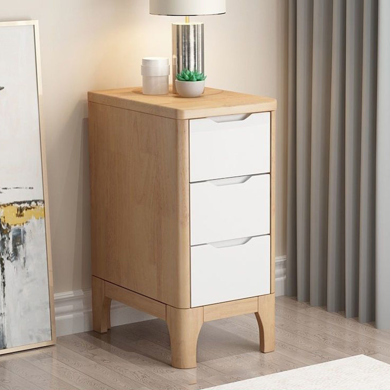 Contemporary Nordic Rectangular Solid Wood Nightstand 2-Drawer For Bedroom