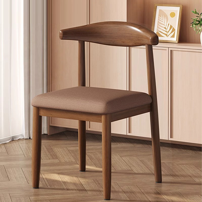 Modern Minimalist Curved Rectangular Cotton Linen Steel Dining Chair Backrest Armless For Dining Room