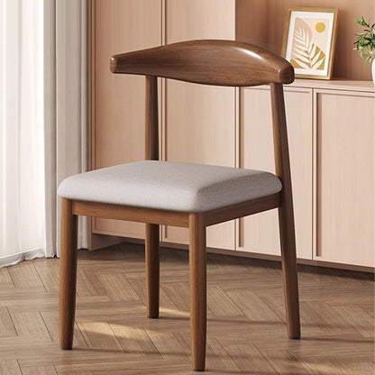 Modern Minimalist Curved Rectangular Cotton Linen Steel Dining Chair Backrest Armless For Dining Room