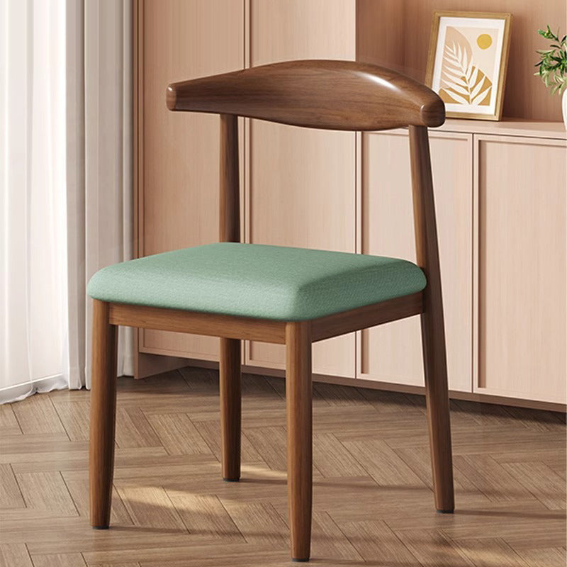 Modern Minimalist Curved Rectangular Cotton Linen Steel Dining Chair Backrest Armless For Dining Room