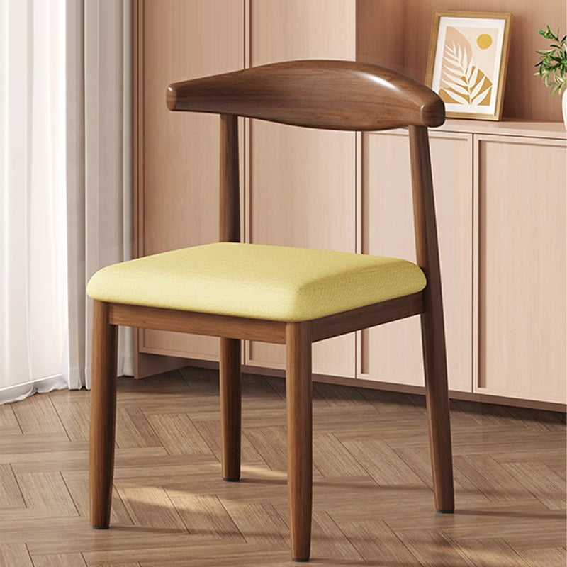 Modern Minimalist Curved Rectangular Cotton Linen Steel Dining Chair Backrest Armless For Dining Room