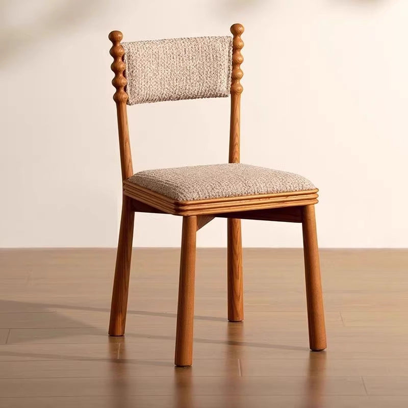 Traditional French Rectangular Chenille Yarn Solid Wood Dining Chair Backrest Armless For Dining Room