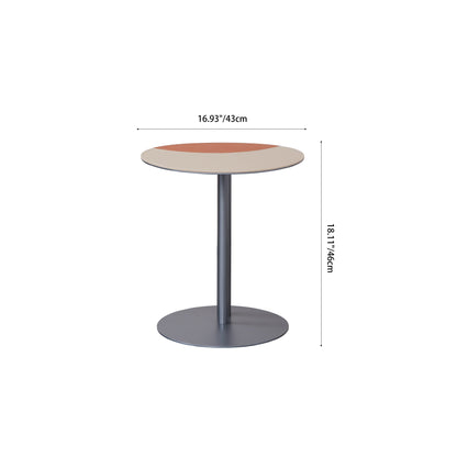 Round Two-Tone Saddle Leather End Table - Minimalist Compact Side Table With Metal Base For Living Room