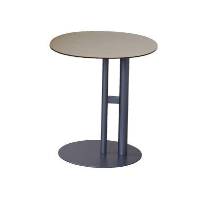 Round Two-Tone Saddle Leather End Table - Minimalist Compact Side Table With Metal Base For Living Room