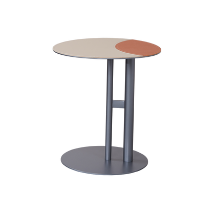 Round Two-Tone Saddle Leather End Table - Minimalist Compact Side Table With Metal Base For Living Room