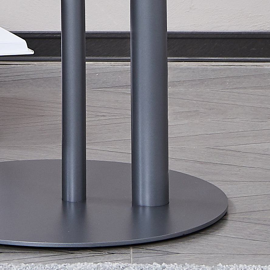 Round Two-Tone Saddle Leather End Table - Minimalist Compact Side Table With Metal Base For Living Room