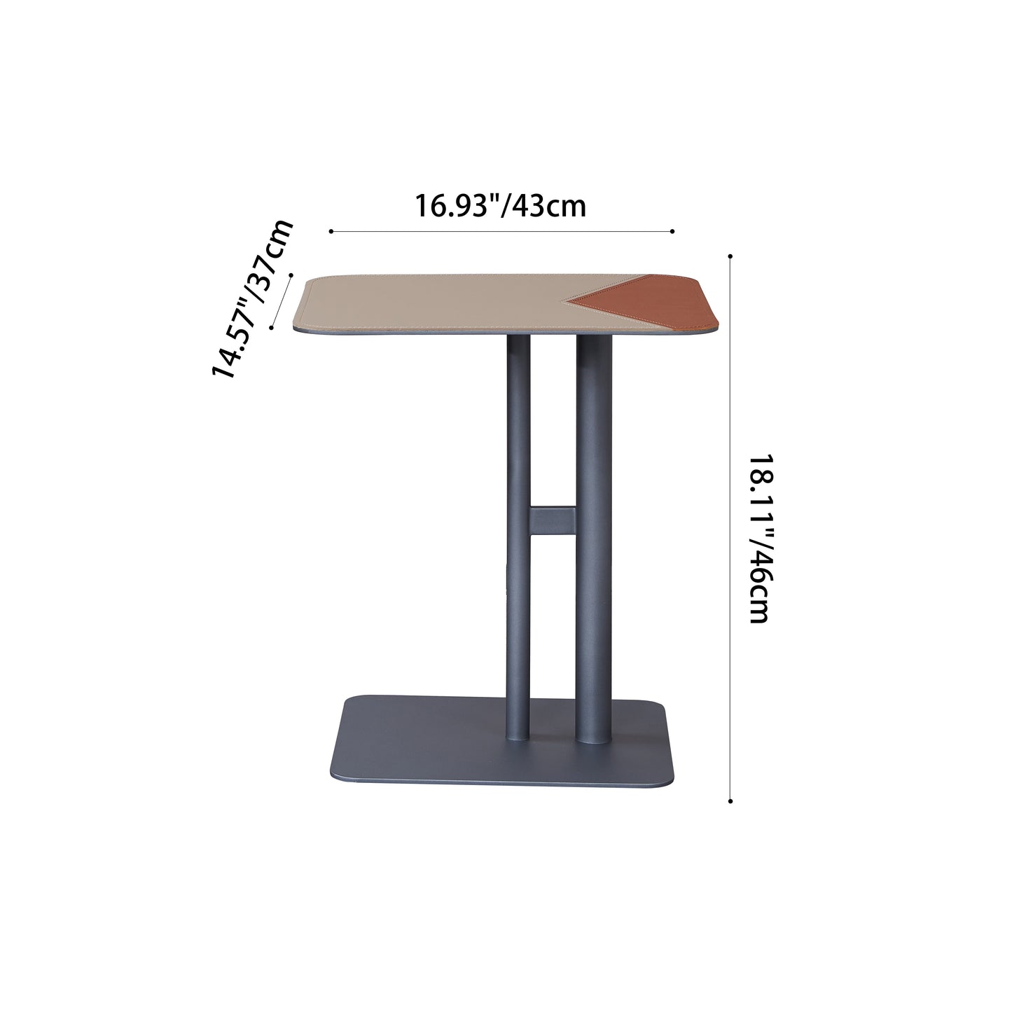 Square Dual-Tone Saddle Leather End Table - Minimalist Asymmetrical Patchwork Detail Corner Table For Living Room
