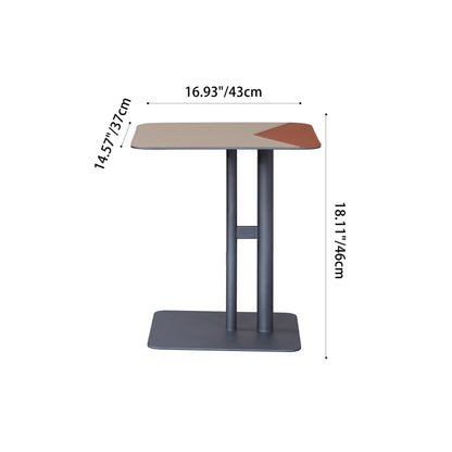 Square Dual-Tone Saddle Leather End Table - Minimalist Asymmetrical Patchwork Detail Corner Table For Living Room