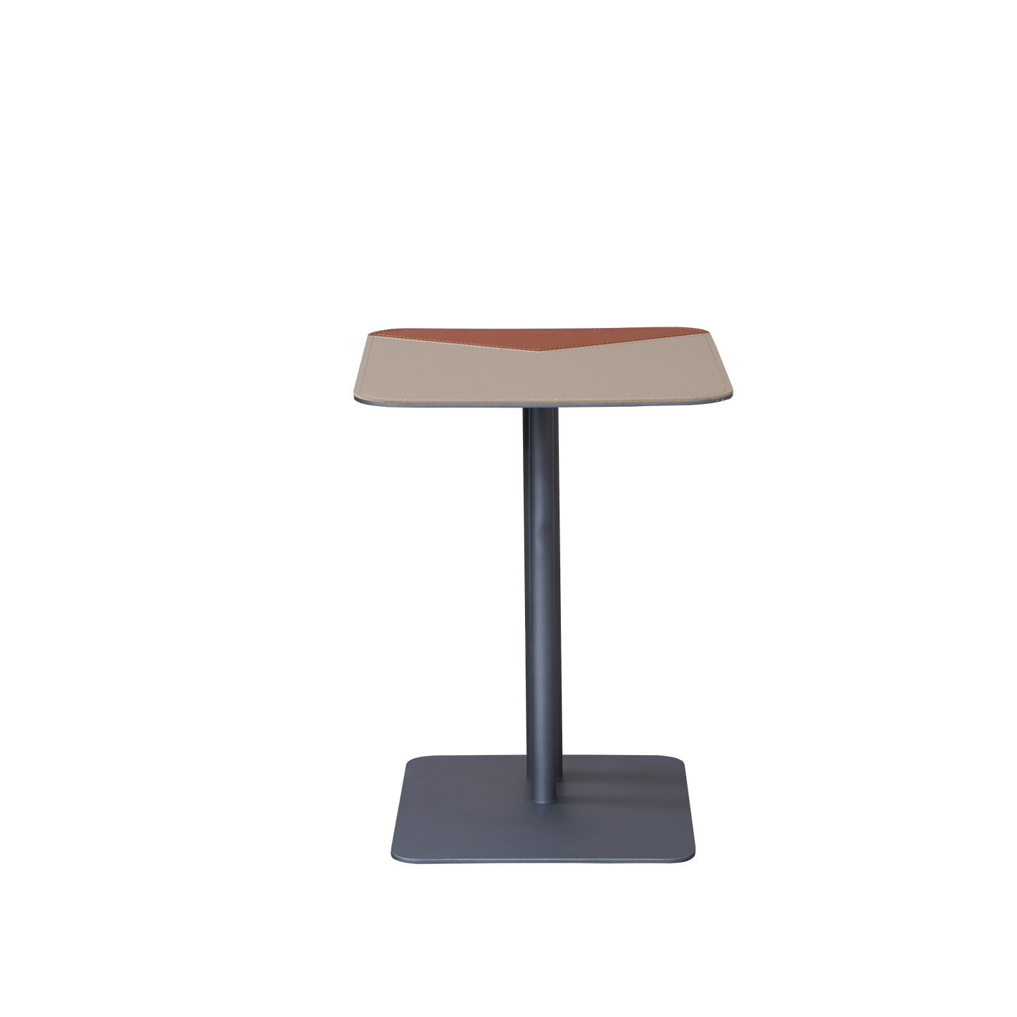 Square Dual-Tone Saddle Leather End Table - Minimalist Asymmetrical Patchwork Detail Corner Table For Living Room