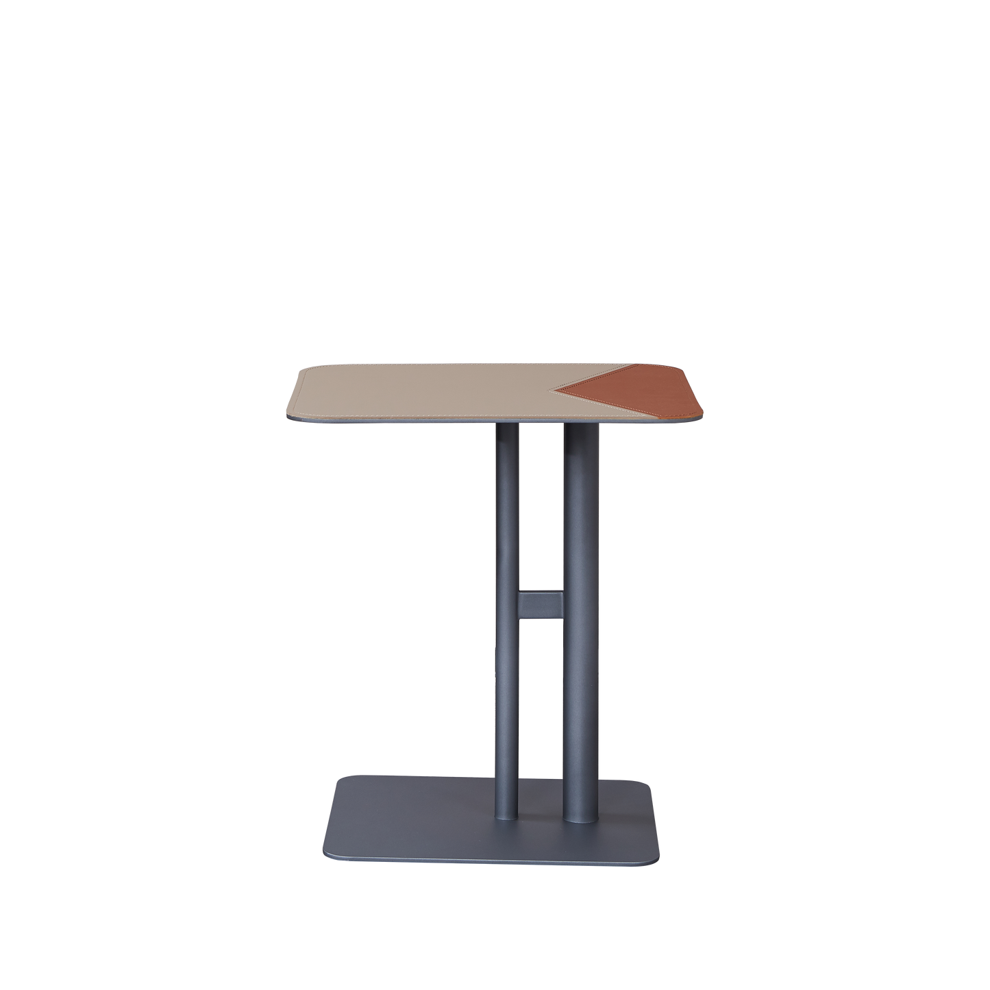 Square Dual-Tone Saddle Leather End Table - Minimalist Asymmetrical Patchwork Detail Corner Table For Living Room